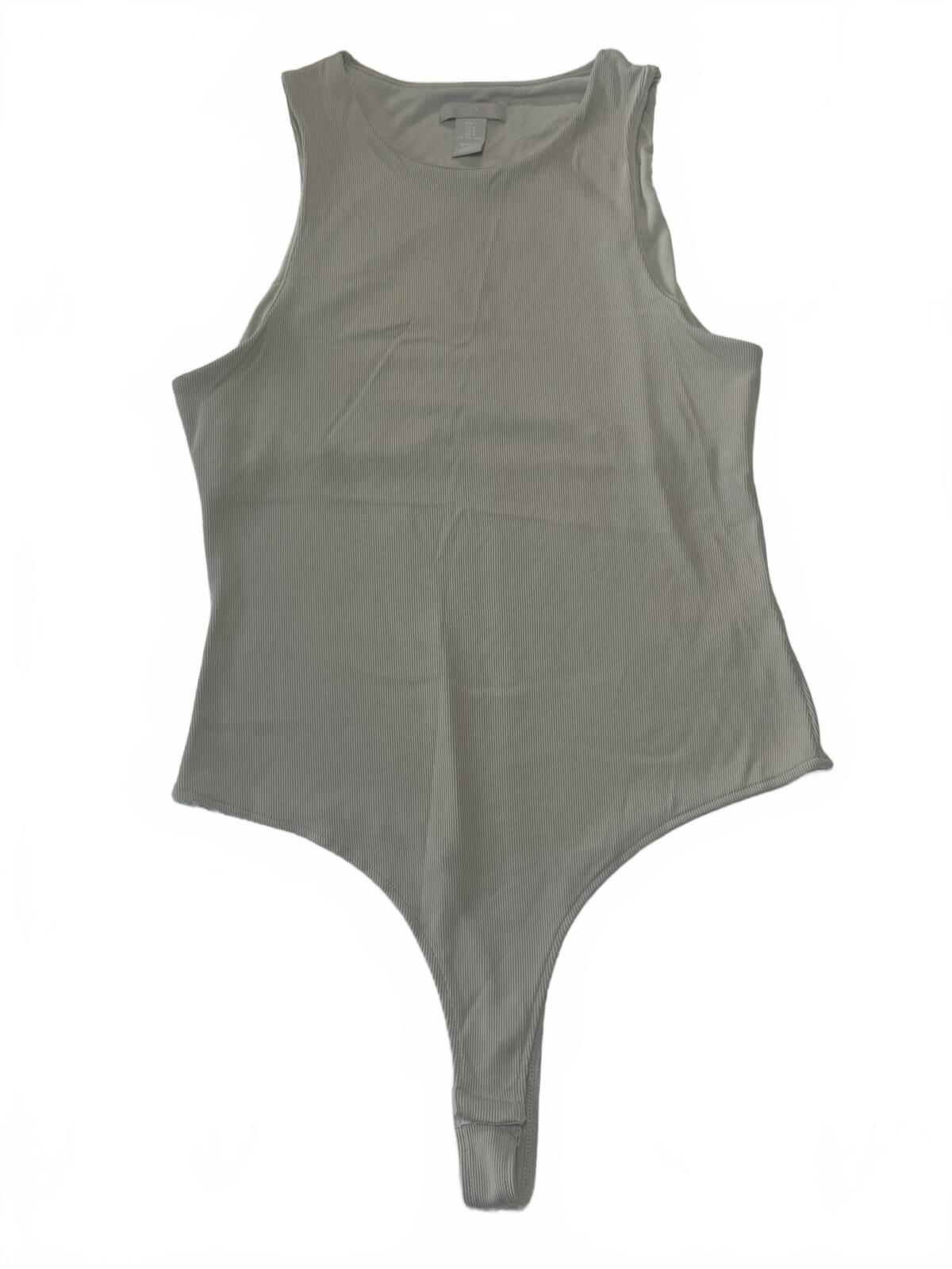 H&M Sage Gray Ribbed Bodysuit High Cut Sleeveless Tank Top One Piece Size L