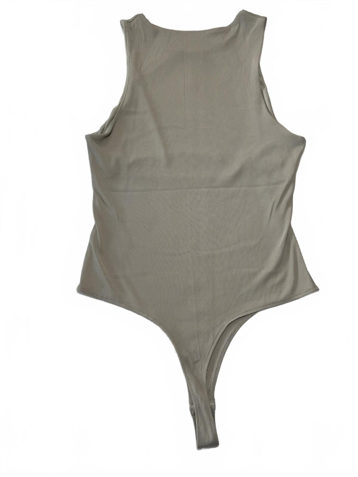 H&M Sage Gray Ribbed Bodysuit High Cut Sleeveless Tank Top One Piece Size L