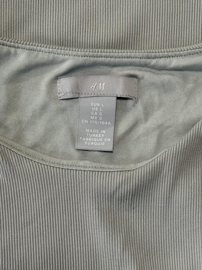 H&M Sage Gray Ribbed Bodysuit High Cut Sleeveless Tank Top One Piece Size L