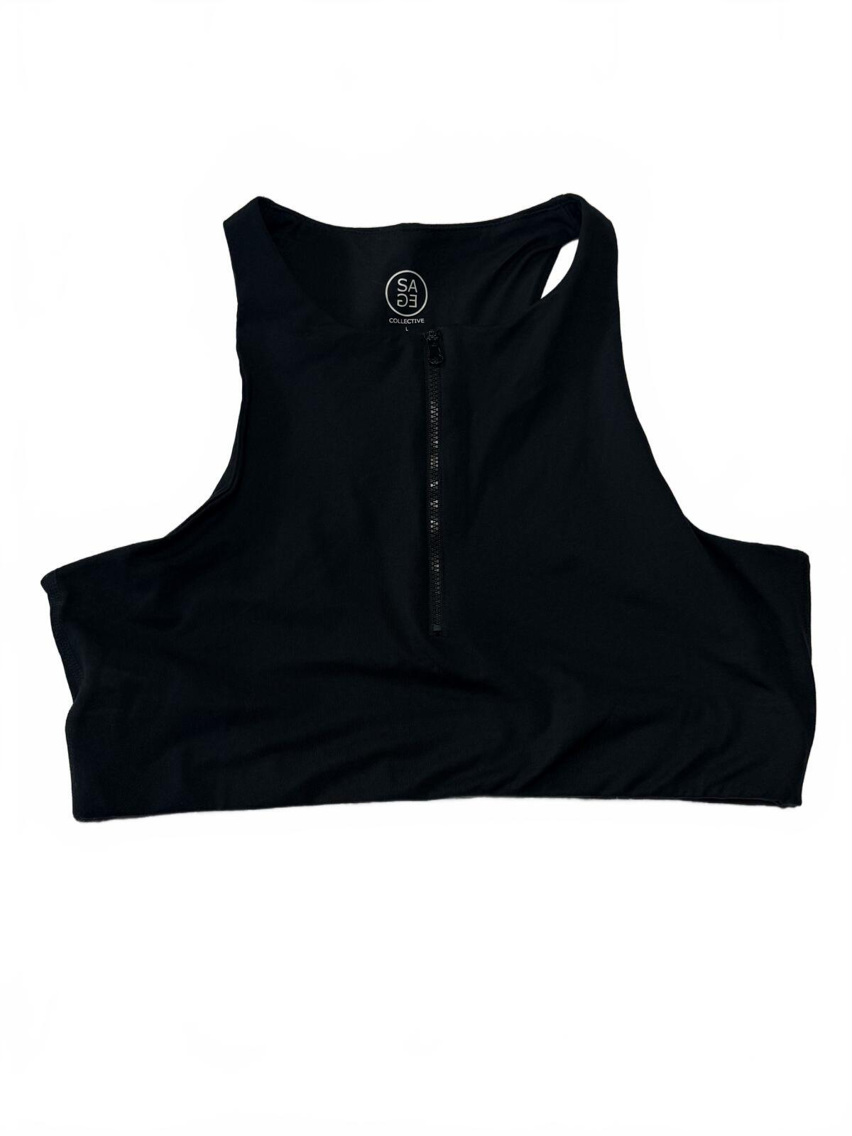 Sage Collective Black Quarter Zip Crop Tank Top Racerback Activewear Gym Size L