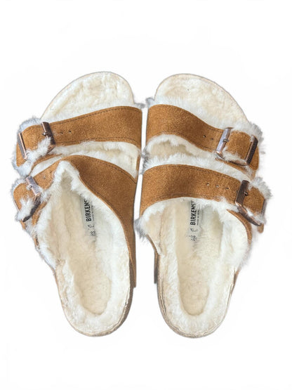 Birkenstock Arizona Shearling Suede Sandals Mink Brown Tan Fur Slides EU 36