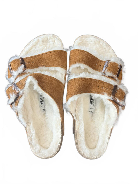Birkenstock Arizona Shearling Suede Sandals Mink Brown Tan Fur Slides EU 36
