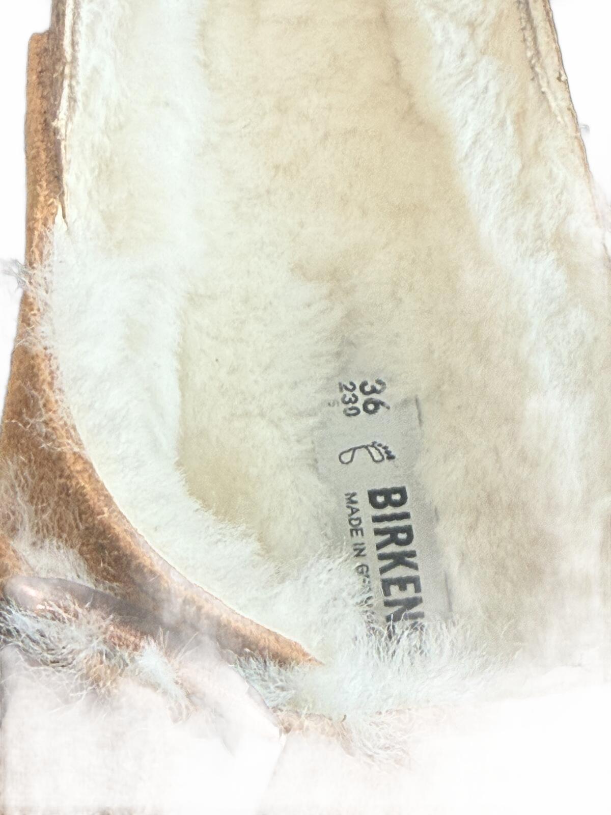 Birkenstock Arizona Shearling Suede Sandals Mink Brown Tan Fur Slides EU 36