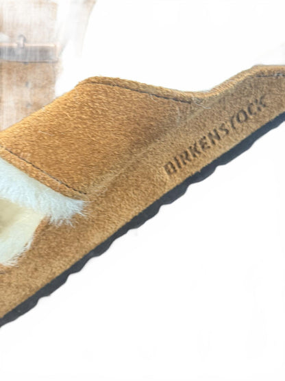Birkenstock Arizona Shearling Suede Sandals Mink Brown Tan Fur Slides EU 36