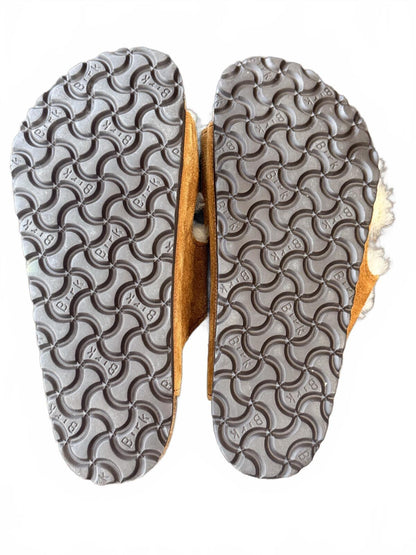Birkenstock Arizona Shearling Suede Sandals Mink Brown Tan Fur Slides EU 36