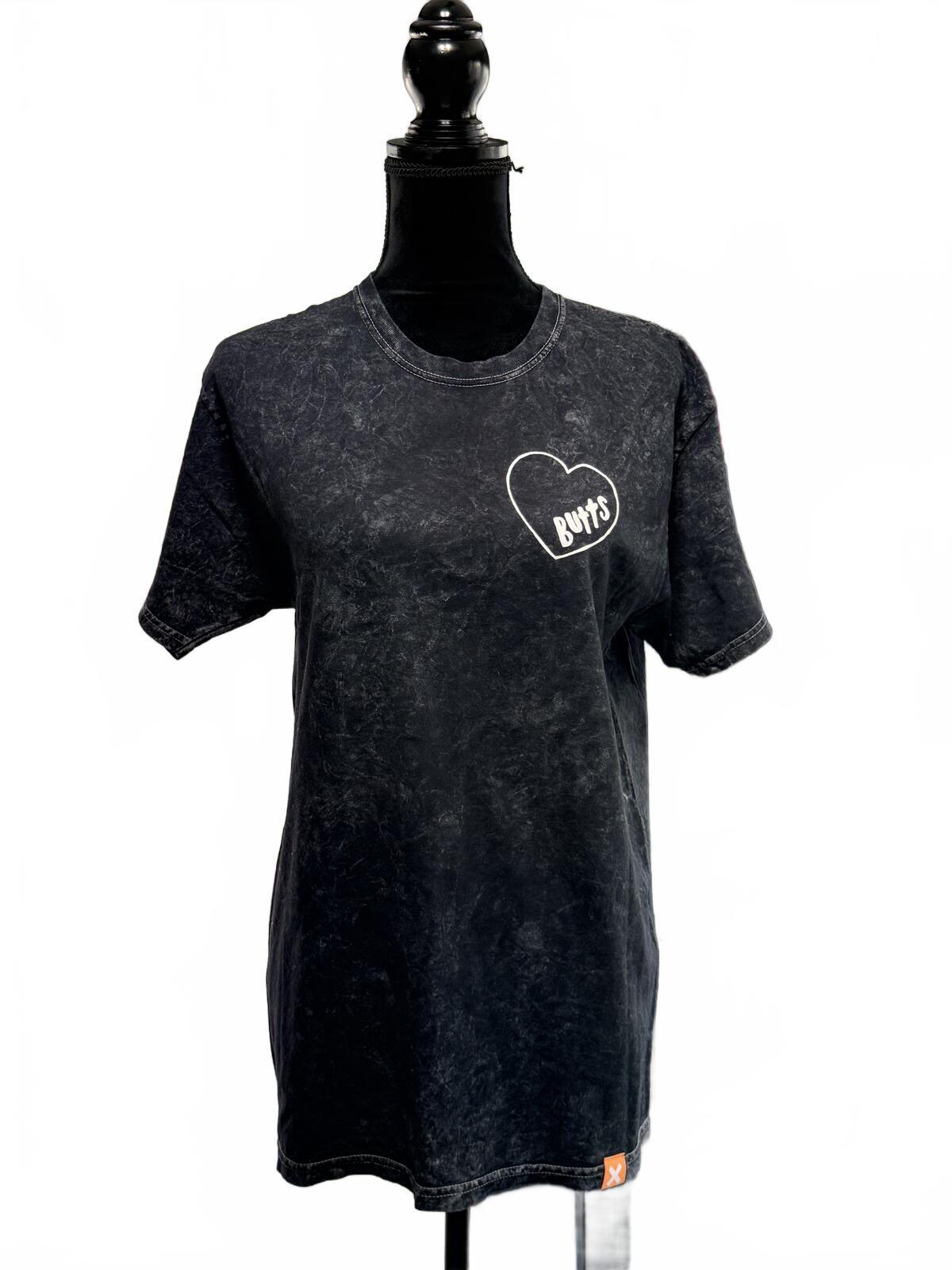 Acid Wash Black Graphic Tee Heart Butts Oversized T-Shirt Streetwear Grunge M