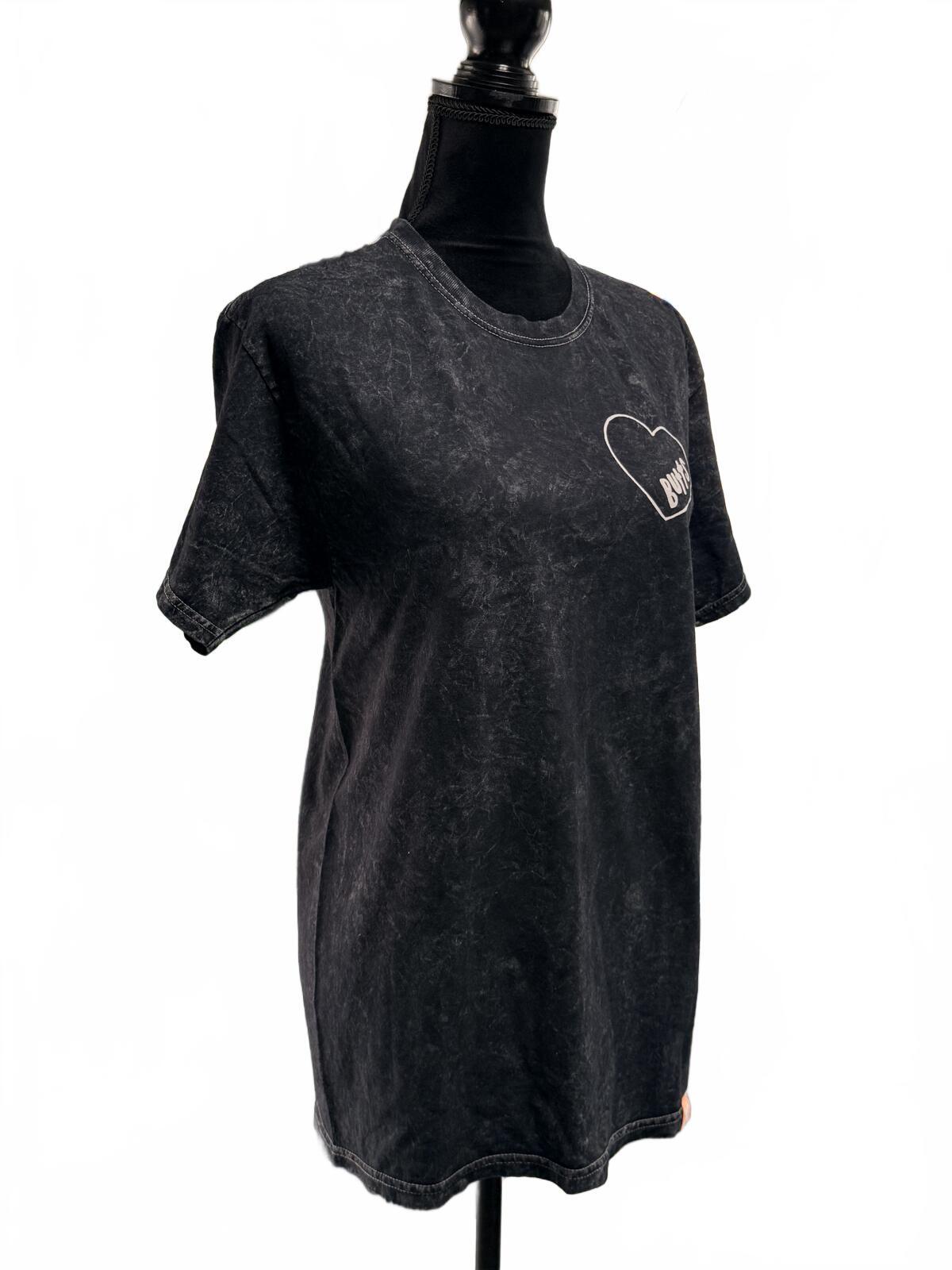 Acid Wash Black Graphic Tee Heart Butts Oversized T-Shirt Streetwear Grunge M
