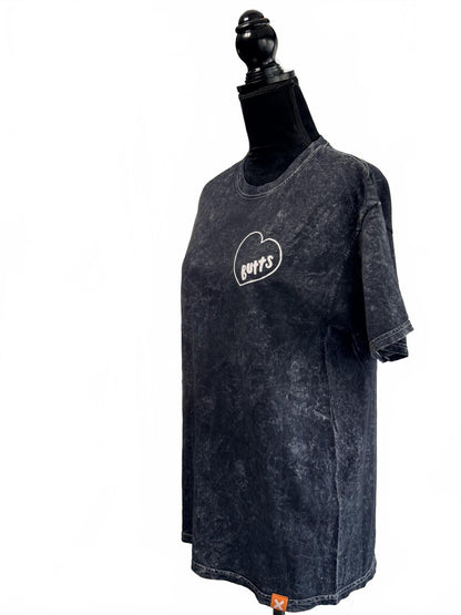 Acid Wash Black Graphic Tee Heart Butts Oversized T-Shirt Streetwear Grunge M