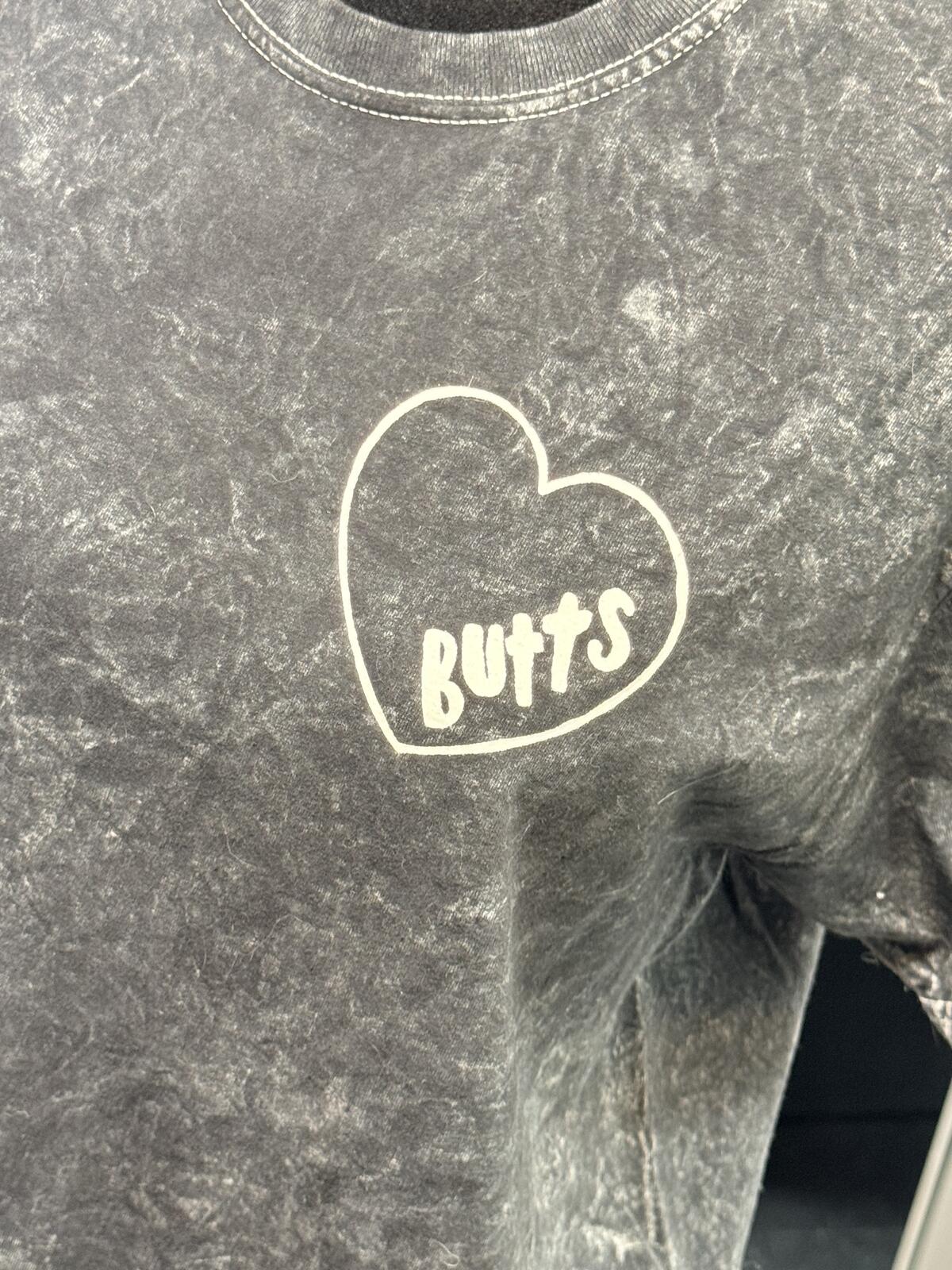 Acid Wash Black Graphic Tee Heart Butts Oversized T-Shirt Streetwear Grunge M