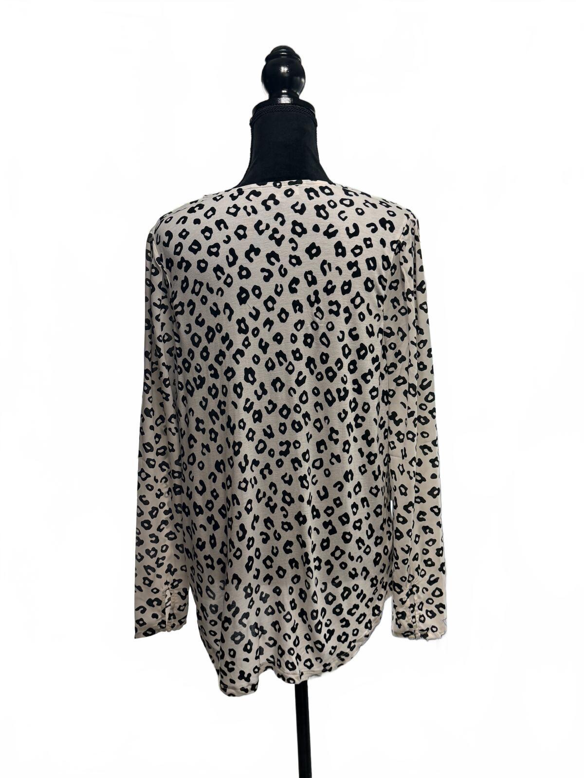 LOFT Leopard Print V-Neck Blouse Long Sleeve Animal Print Top Tan Black Size L