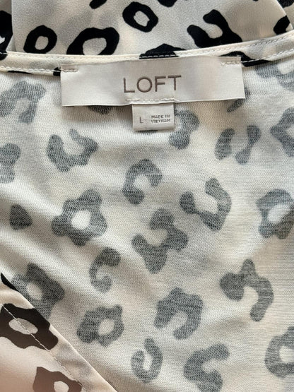 LOFT Leopard Print V-Neck Blouse Long Sleeve Animal Print Top Tan Black Size L