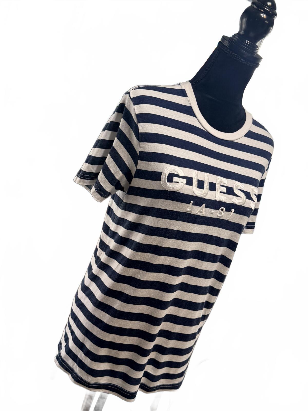 Guess LA 81 Striped T-Shirt Navy White Nautical Y2K Preppy Boho Tee Size M/M