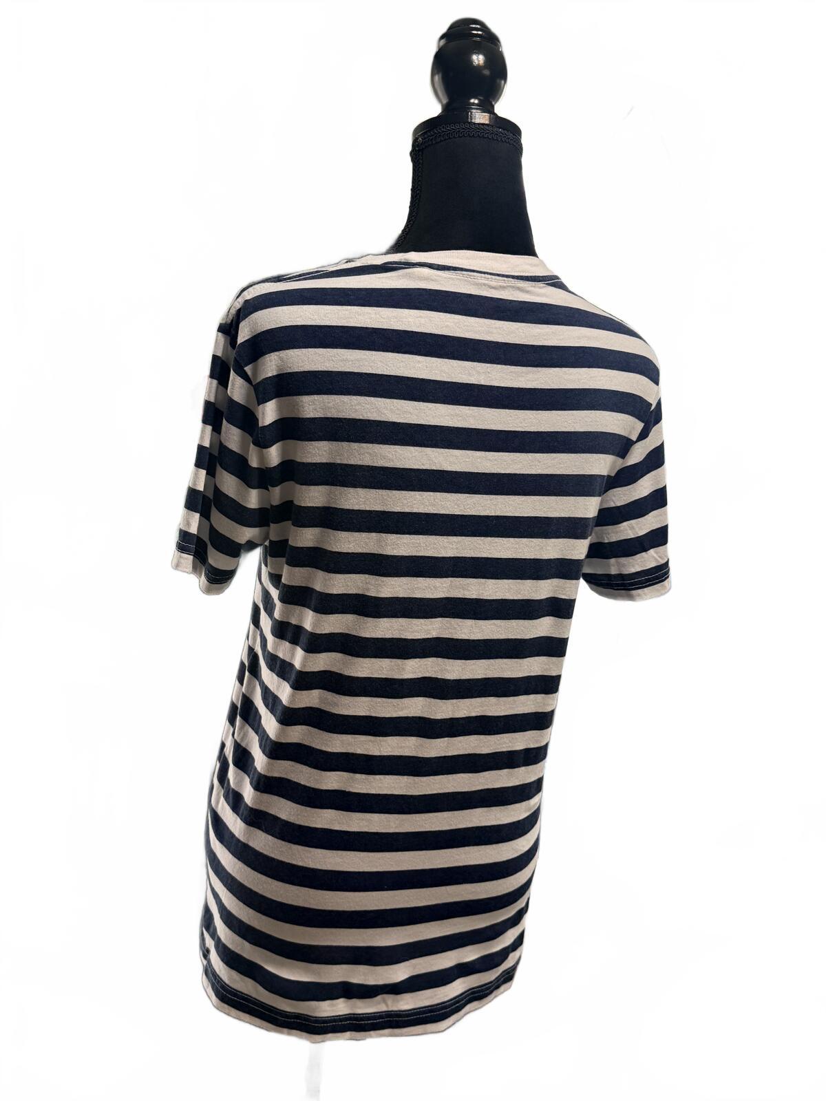 Guess LA 81 Striped T-Shirt Navy White Nautical Y2K Preppy Boho Tee Size M/M