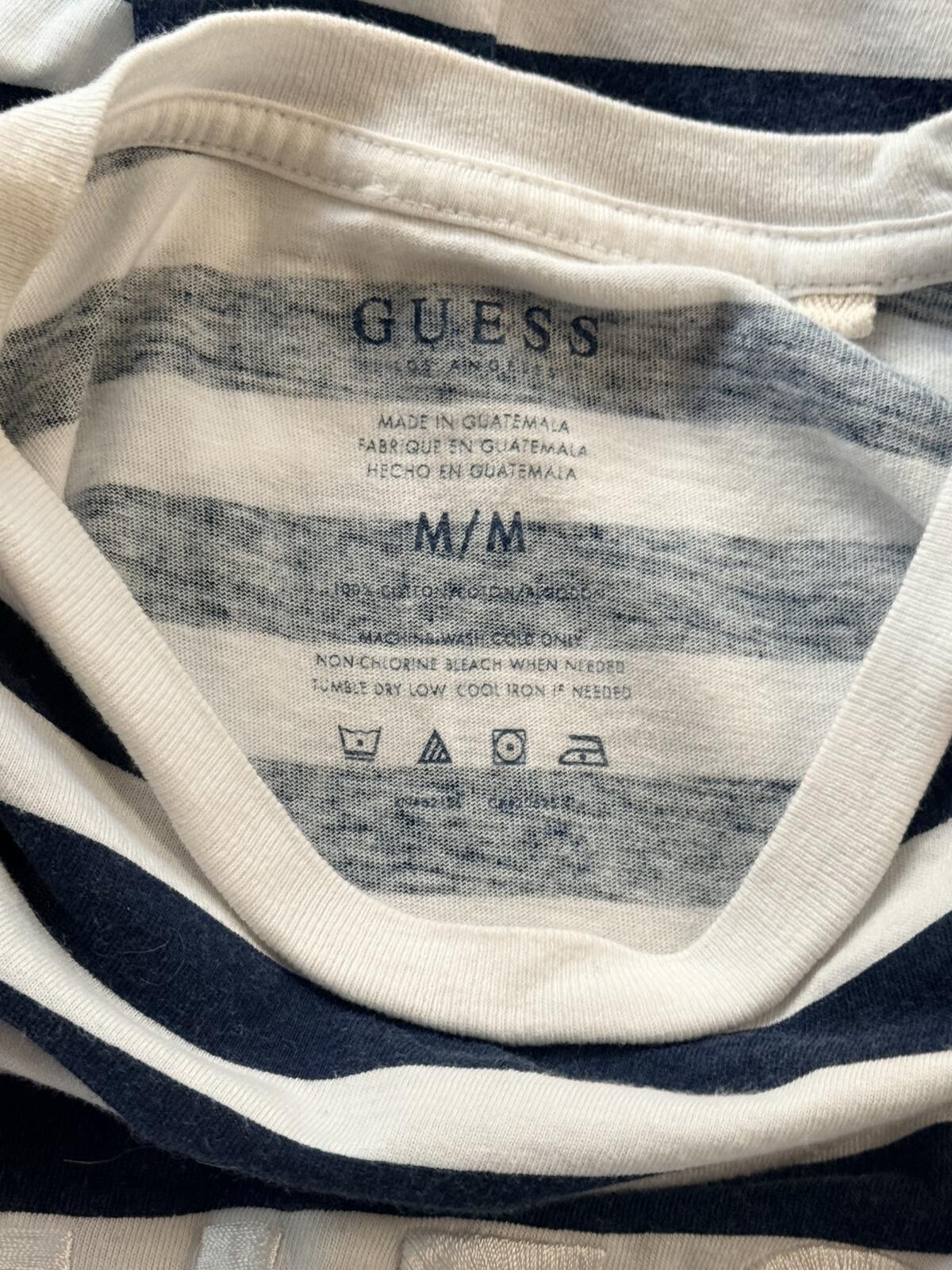 Guess LA 81 Striped T-Shirt Navy White Nautical Y2K Preppy Boho Tee Size M/M