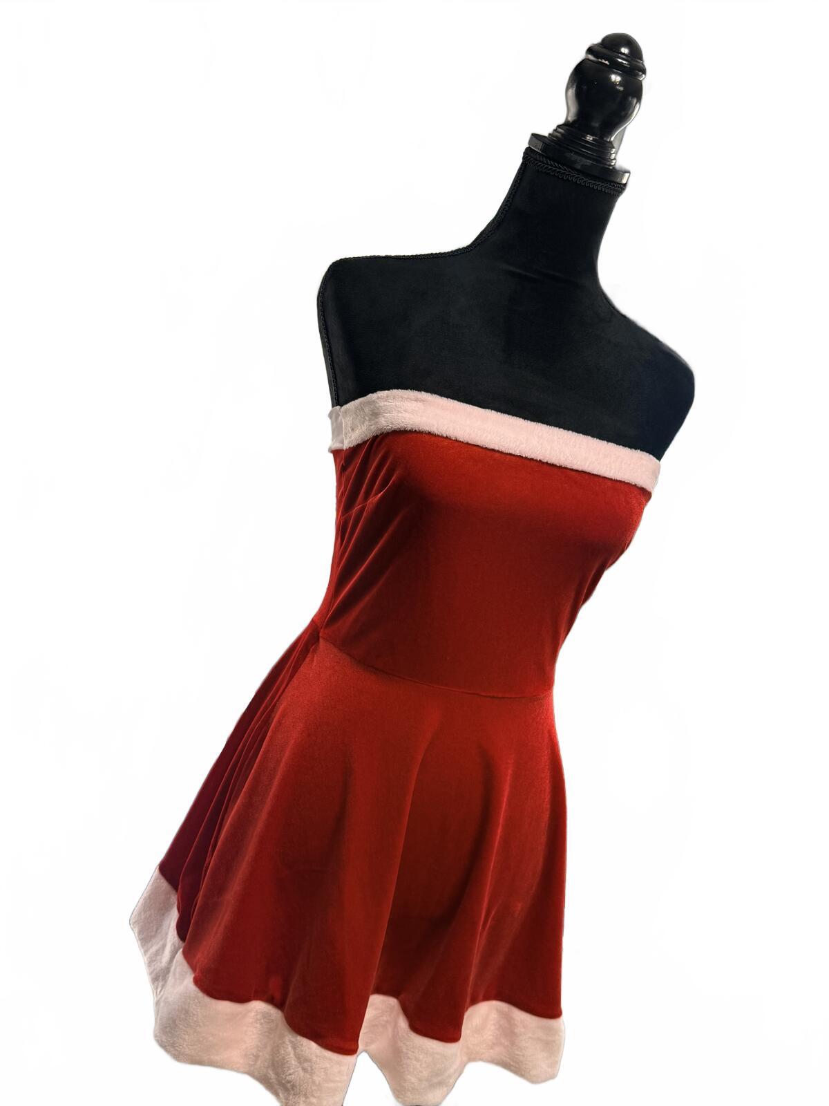 Christmas Red velour Santa dress Tube Mini Dress - Sexy Aesthetic - Size S