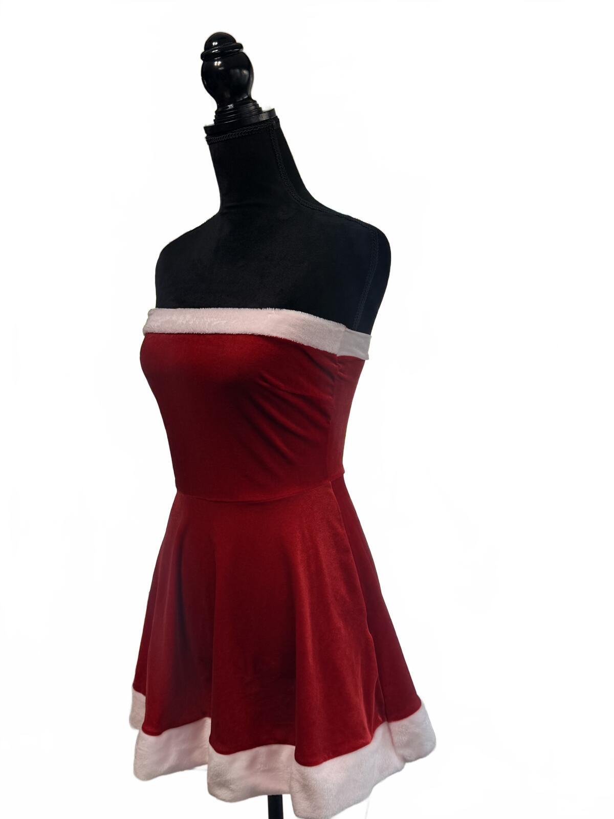 Christmas Red velour Santa dress Tube Mini Dress - Sexy Aesthetic - Size S