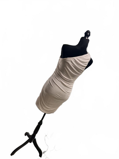 One Shoulder Ruched Bodycon Dress Champagne Beige Mini Cocktail Party Sz Large