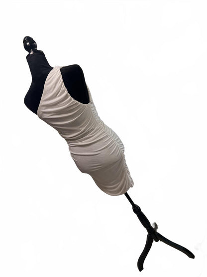 One Shoulder Ruched Bodycon Dress Champagne Beige Mini Cocktail Party Sz Large