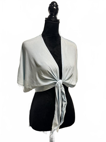 Sim & Sam Tie Front Top Grey Short Sleeve V-Neck Blouse Size Large Boho Chic