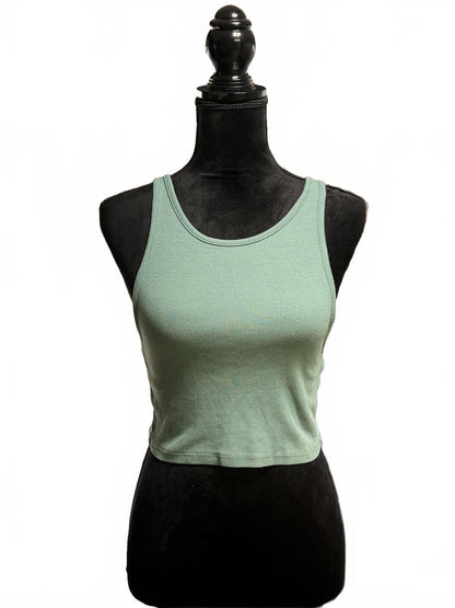 Zara Sage Green Ribbed Halter Tank Top Size Small S Minimalist Summer Cropped