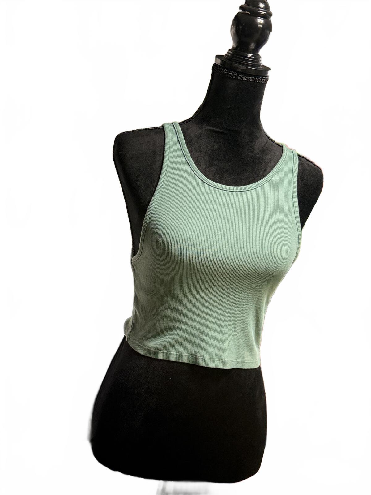 Zara Sage Green Ribbed Halter Tank Top Size Small S Minimalist Summer Cropped