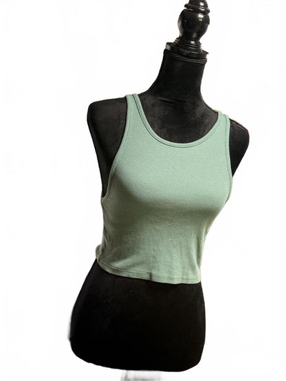 Zara Sage Green Ribbed Halter Tank Top Size Small S Minimalist Summer Cropped
