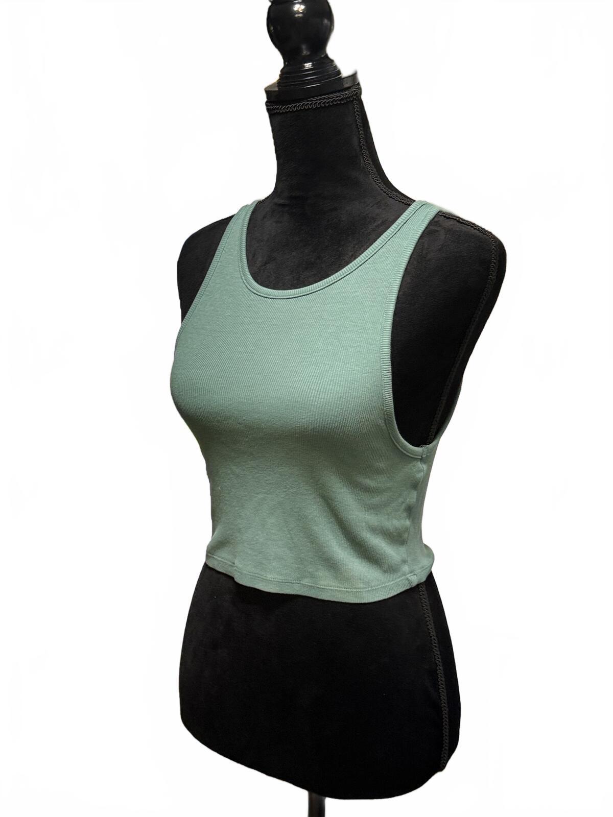 Zara Sage Green Ribbed Halter Tank Top Size Small S Minimalist Summer Cropped