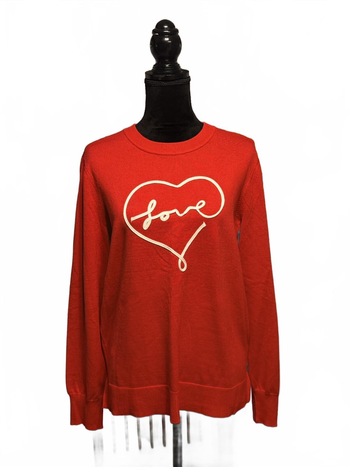 Marked Red Love Heart Graphic Sweater Pullover Knit Top Large Valentine’s Day
