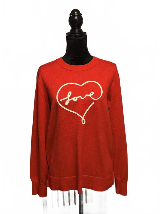 Marked Red Love Heart Graphic Sweater Pullover Knit Top Large Valentine’s Day