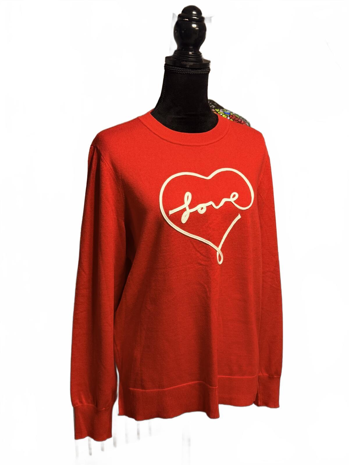 Marked Red Love Heart Graphic Sweater Pullover Knit Top Large Valentine’s Day