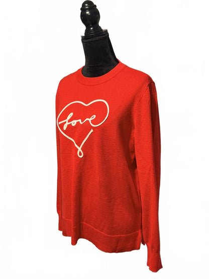 Marked Red Love Heart Graphic Sweater Pullover Knit Top Large Valentine’s Day