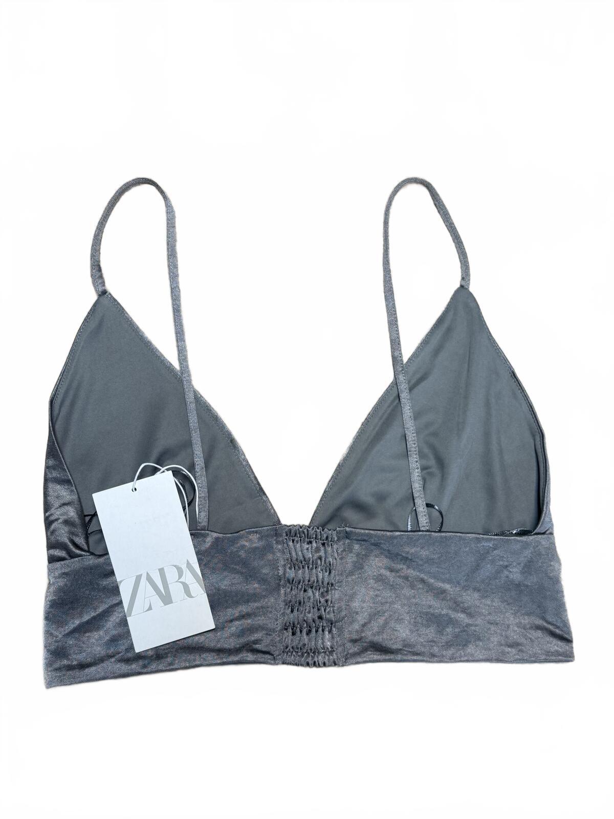 Zara Silver-Grey Strappy bralette top Size L NWT Y2K