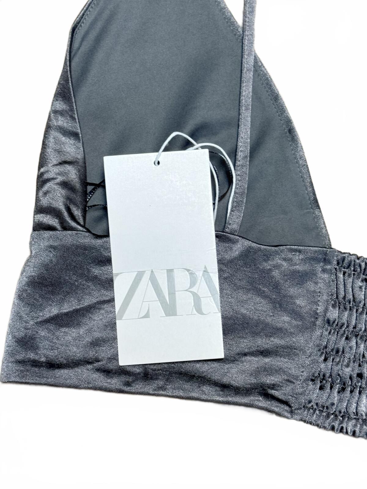 Zara Silver-Grey Strappy bralette top Size L NWT Y2K
