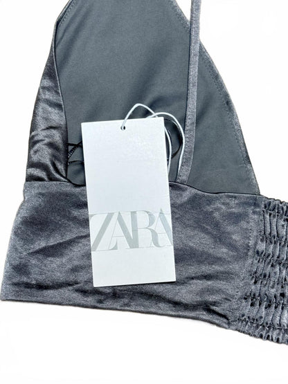 Zara Silver-Grey Strappy bralette top Size L NWT Y2K