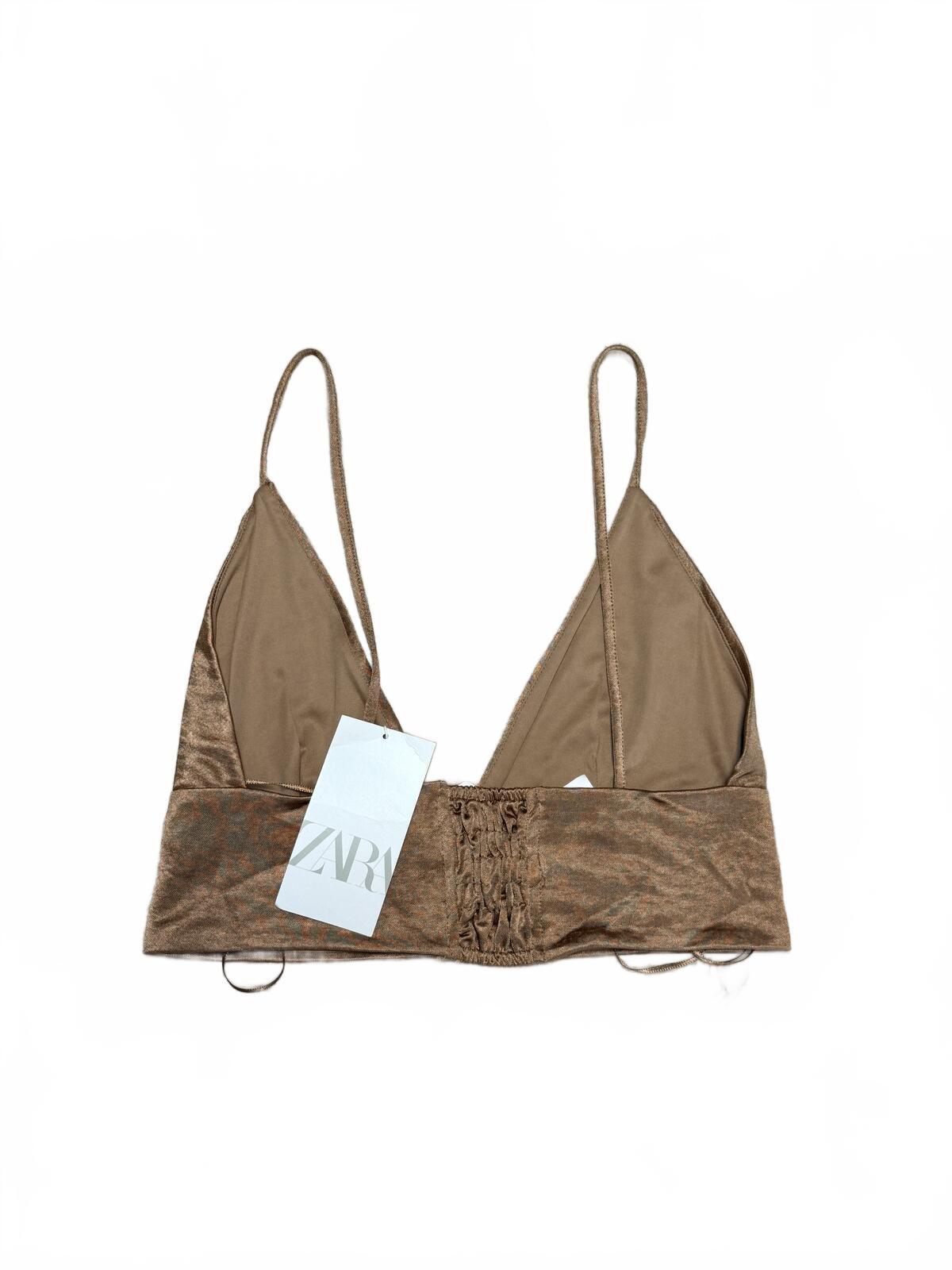 Zara NWT Brown Velvet Bralette V-Neck Crop Top S Coquette Whimsygoth Y2K