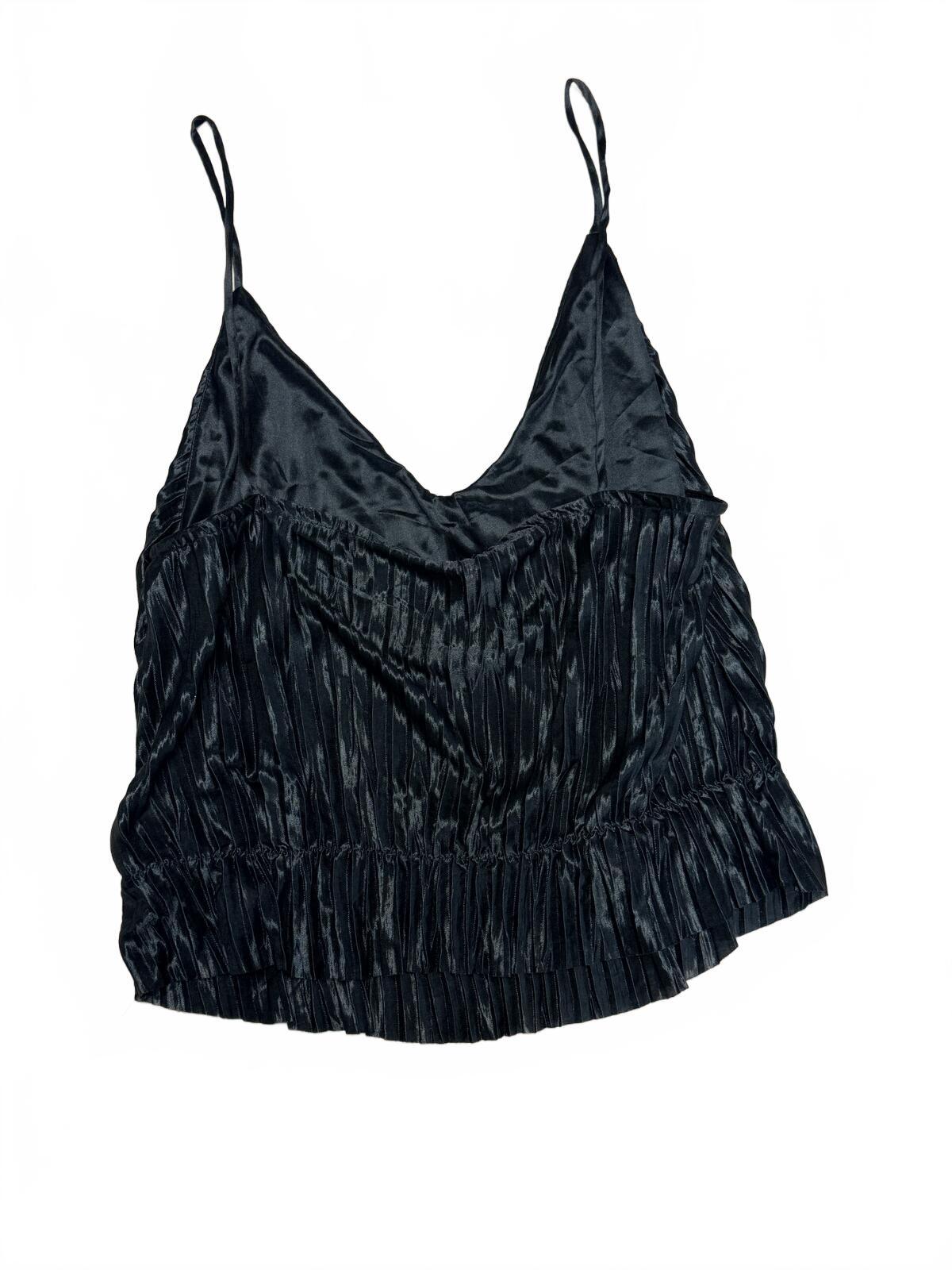 Zara NWT Black Pleated Tiered Cami Top Spaghetti Strap Peplum Camisole Size L