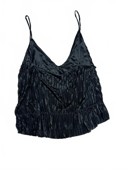 Zara NWT Black Pleated Tiered Cami Top Spaghetti Strap Peplum Camisole Size L