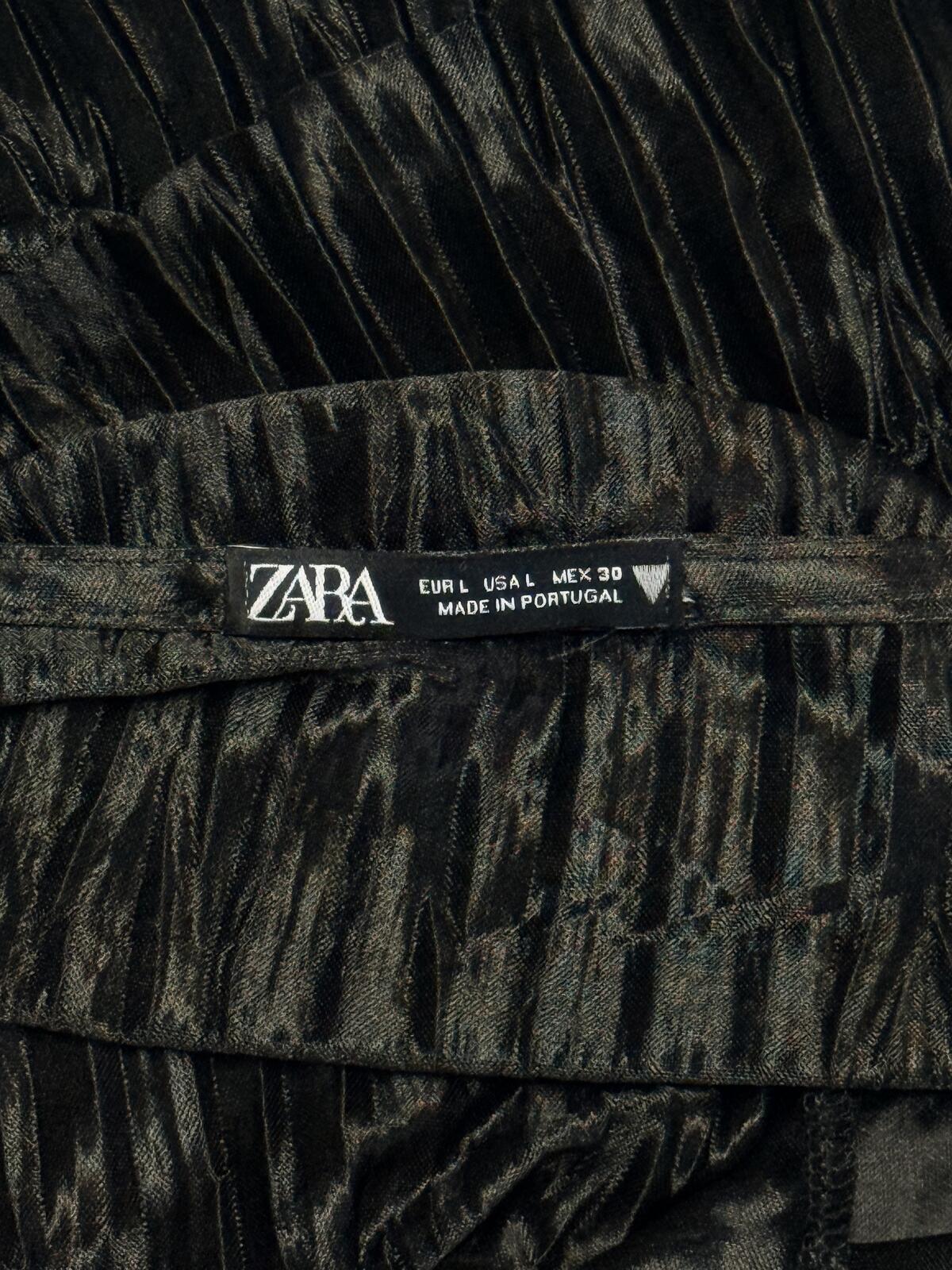 Zara NWT Black Pleated Tiered Cami Top Spaghetti Strap Peplum Camisole Size L