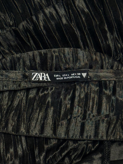 Zara NWT Black Pleated Tiered Cami Top Spaghetti Strap Peplum Camisole Size L