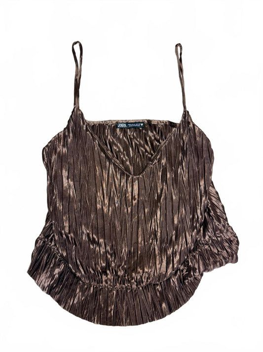 Zara NWT Brown Metallic Pleated Camisole Top Y2K Asymmetrical Boho Size M
