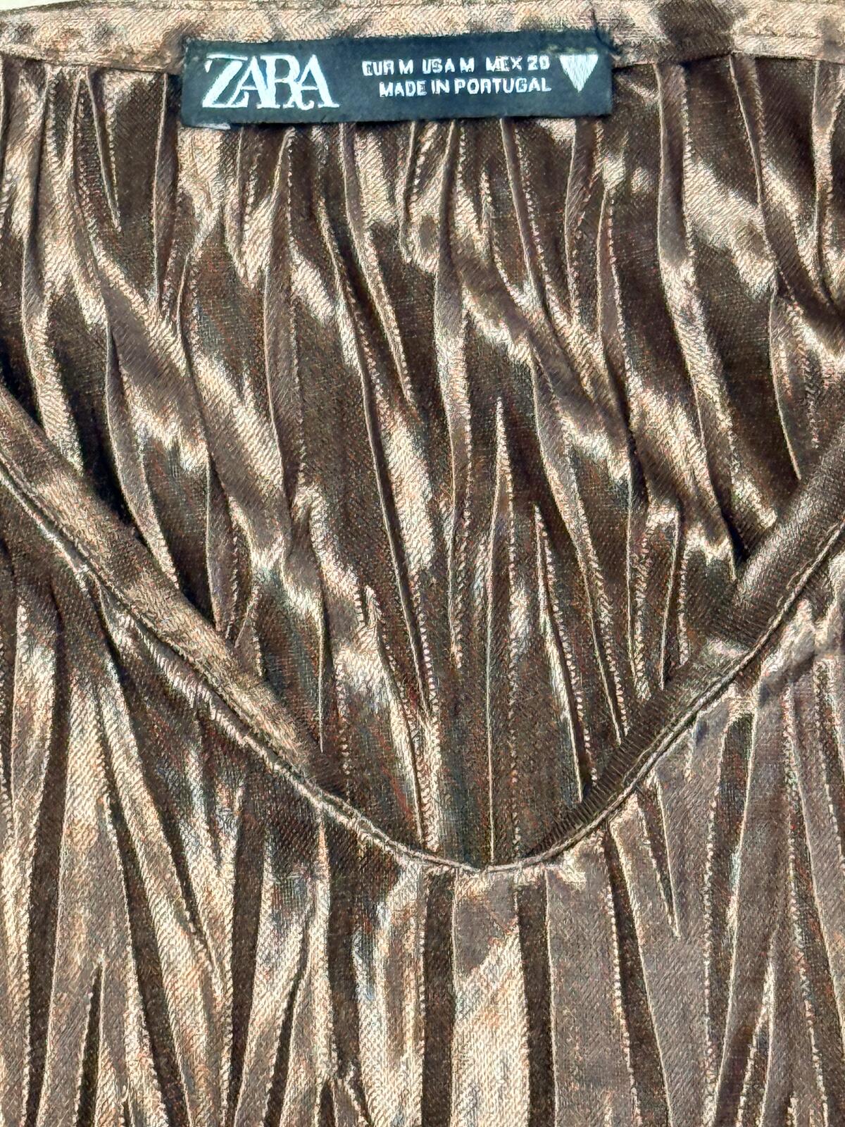 Zara NWT Brown Metallic Pleated Camisole Top Y2K Asymmetrical Boho Size M