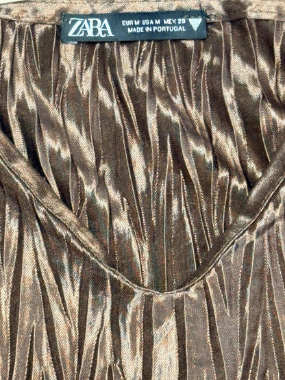 Zara NWT Brown Metallic Pleated Camisole Top Y2K Asymmetrical Boho Size M