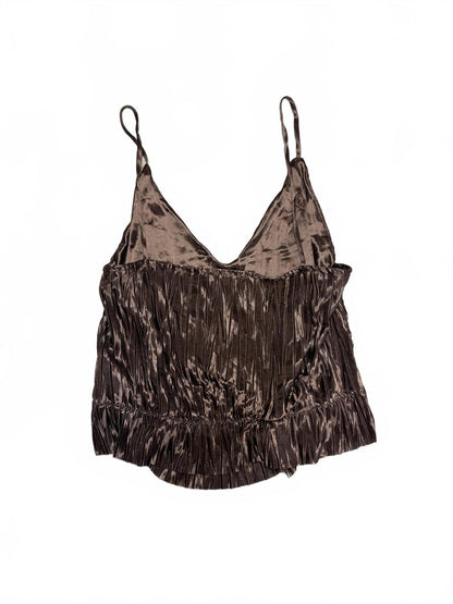 Zara NWT Brown Metallic Pleated Camisole Top Y2K Asymmetrical Boho Size M
