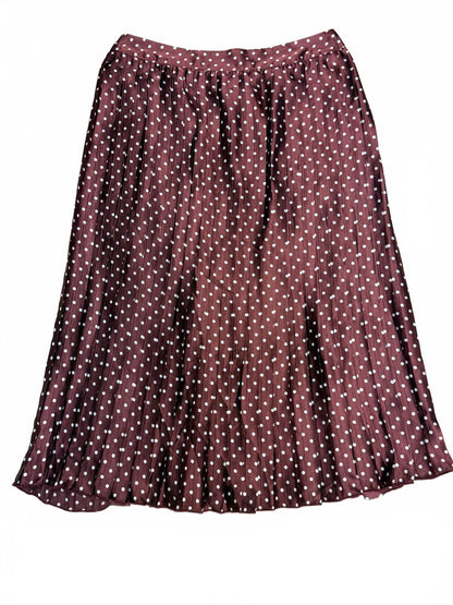 NWT Zara Medium Satin Wine White Polka Dot Flowy Pleated Midi Skirt