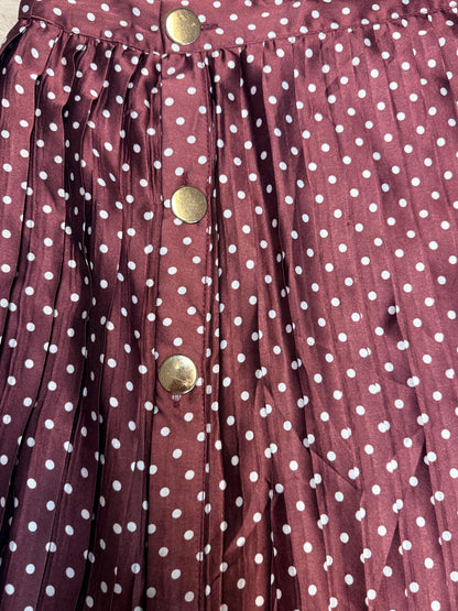 NWT Zara Medium Satin Wine White Polka Dot Flowy Pleated Midi Skirt
