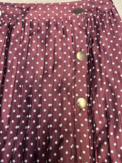 NWT Zara Basic Satin Wine White Polka Dot Flowy Pleated Midi Skirt Size Large