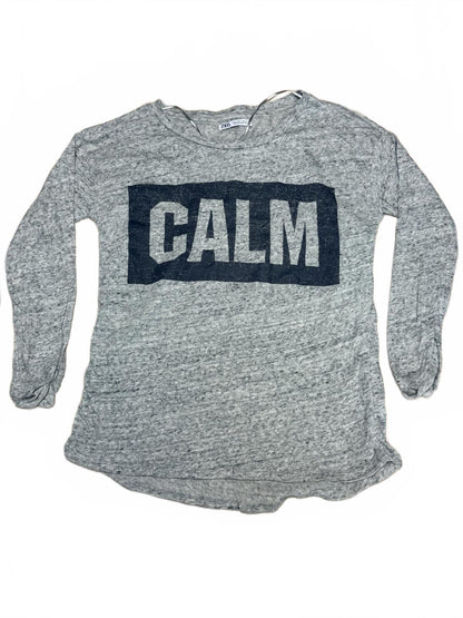 Zara Grey CALM Graphic long sleeveLetters Y2K Streetwear S
