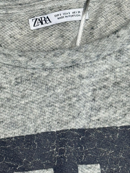 Zara Grey CALM Graphic long sleeveLetters Y2K Streetwear S