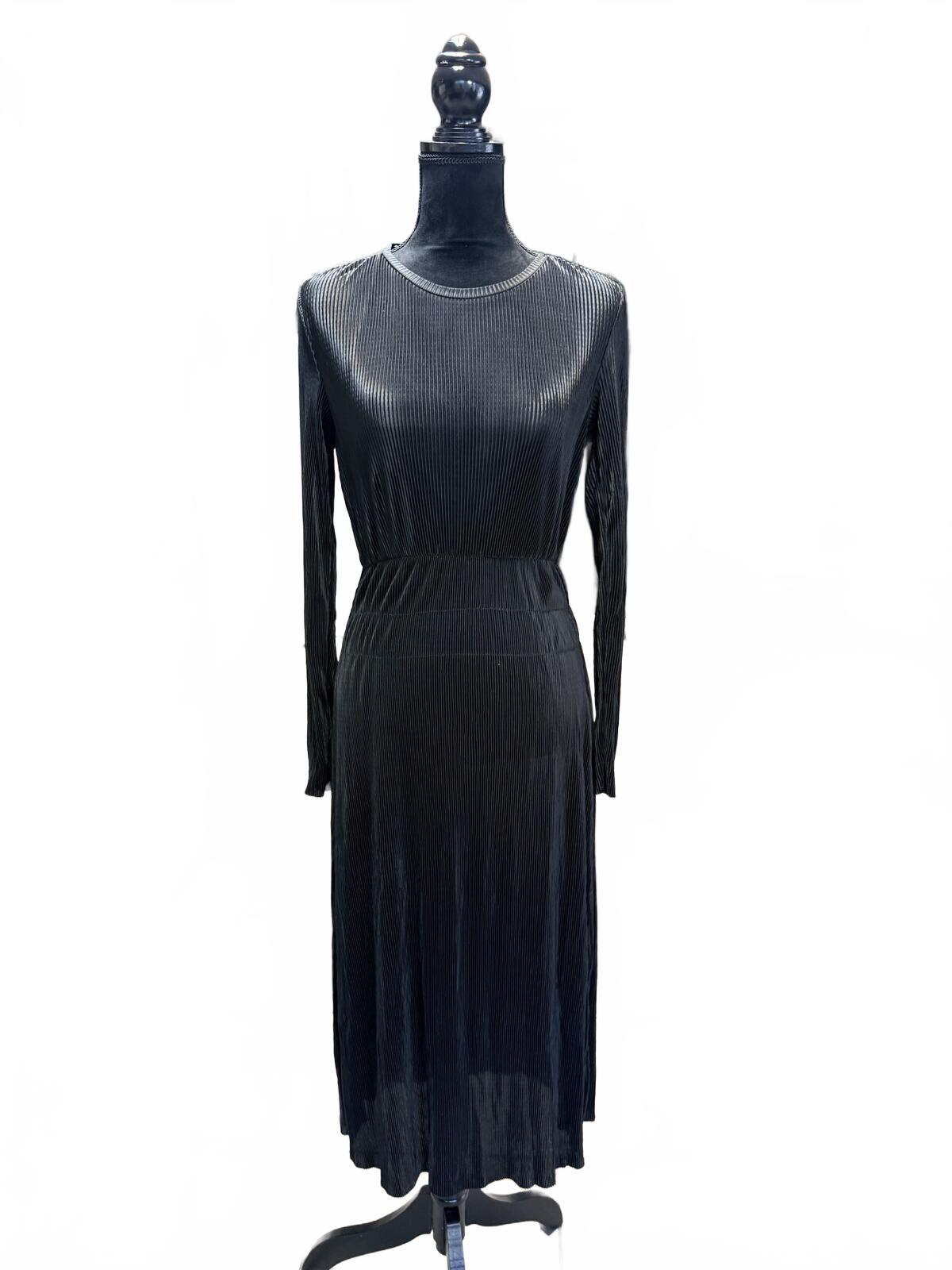 ZARA Black Knit Midi Dress Long Sleeve Ribbed Bodycon Minimalist Chic M NWT