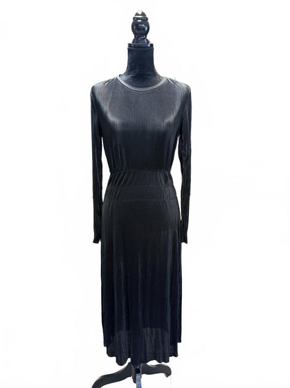 ZARA Black Knit Midi Dress Long Sleeve Ribbed Bodycon Minimalist Chic M NWT